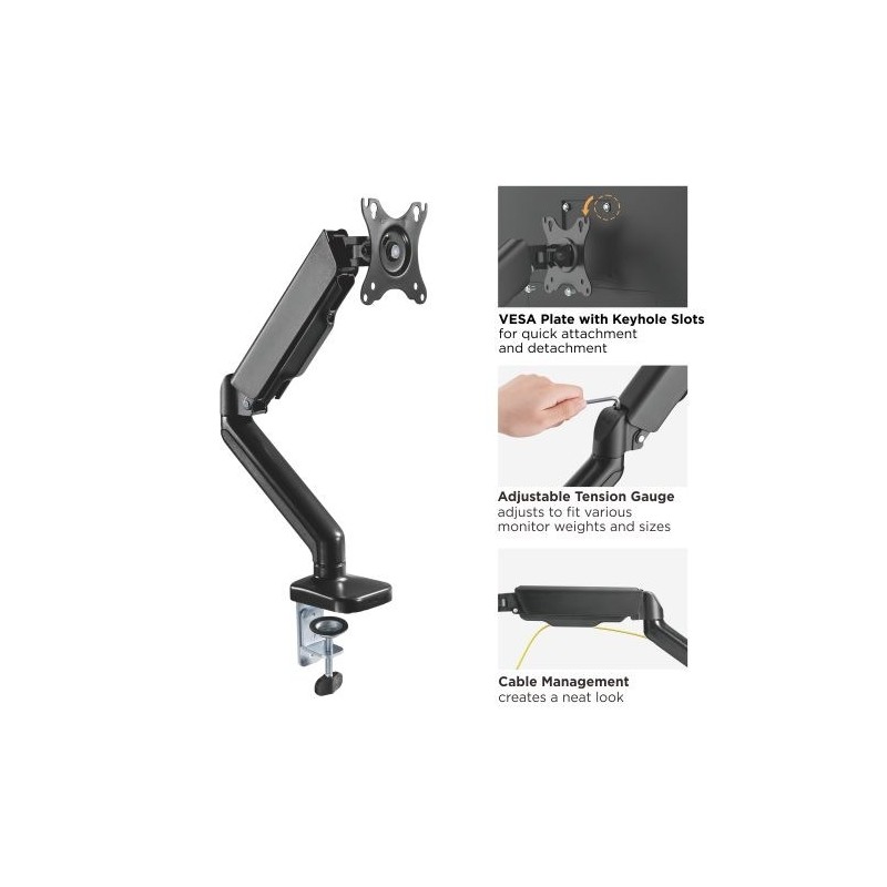 MAD10G BRAZO SINGLE PARA MONITOR CON AMORTIGUADOR DE GAS 17”- 32”