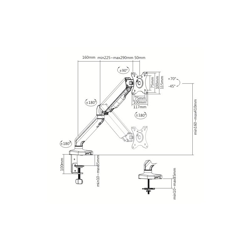 MAD10G BRAZO SINGLE PARA MONITOR CON AMORTIGUADOR DE GAS 17”- 32”