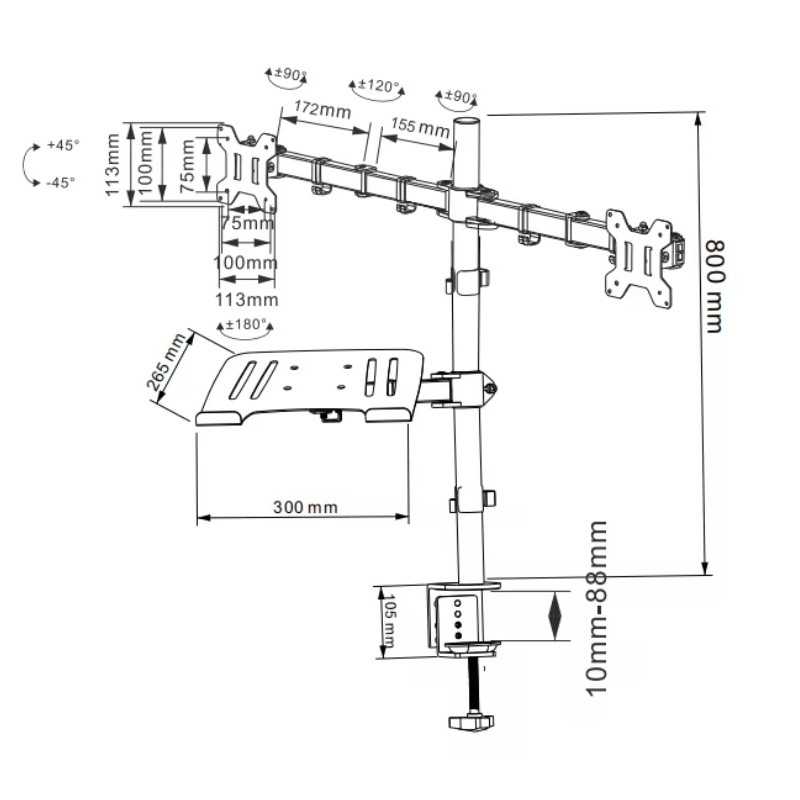 CMA20L BRAZO DOBLE PARA MONITOR 13" - 32" CON SOPORTE PARA PORTÁTIL