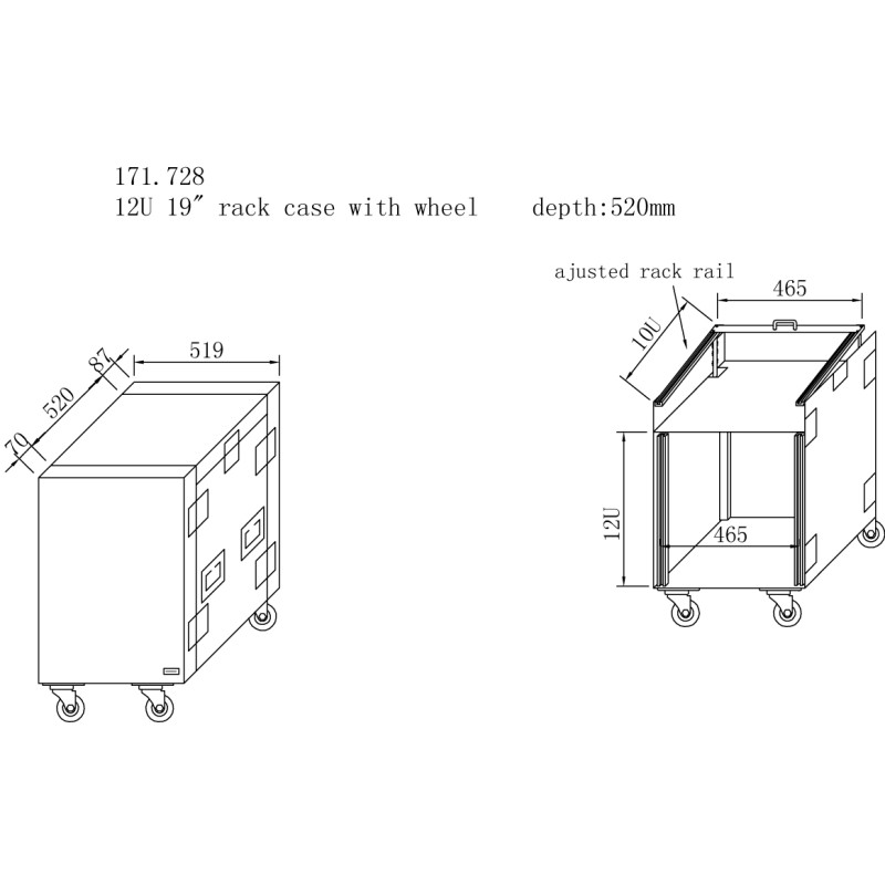 PD-F12U8 CAJA RACK 19' CON RUEDAS 12U