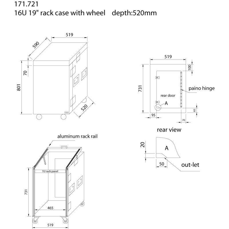 PD-F16U8 CAJA RACK 19' CON RUEDAS 16U