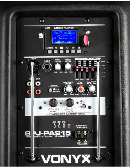 SPJ-PA915 BAFLE MOVIL ACTIVO ABS 15" 2 MICROS UHF/USB/MP3