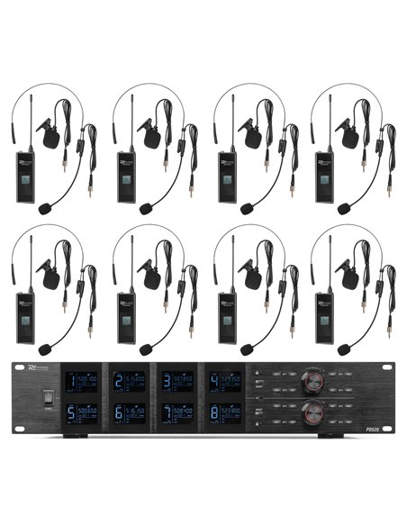 PD528B JUEGO DE MICRÓFONO INALÁMBRICO UHF CON 8 MICRÓFONOS DE PETACA