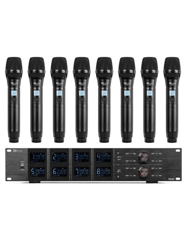PD528 SET DE MICRÓFONO INALÁMBRICO UHF CON 8 MICRÓFONOS DE MANO