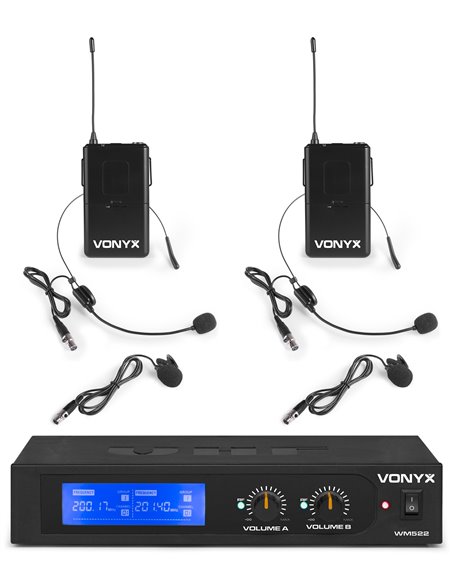 WM522B MICROFONO INALAMBRICO VHF 2 CANALES CON 2 MICROS DE CABEZA