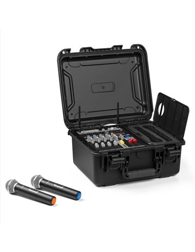 VMA106 MEZCLADOR AMPLIFICADO DE 6CH EN MALETA ABS CON 2 MICROS INALÁMBRICOS UHF