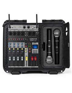 VMA106 MEZCLADOR AMPLIFICADO DE 6CH EN MALETA ABS CON 2 MICROS INALÁMBRICOS UHF 2