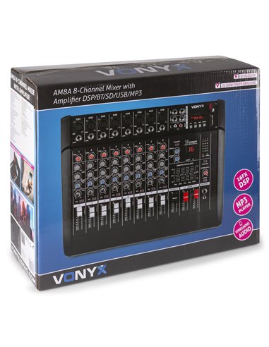 AM8A MEZCLADOR DE 8 CANALES CON AMPLIFICADOR DSP/BT/SD/USB/MP3