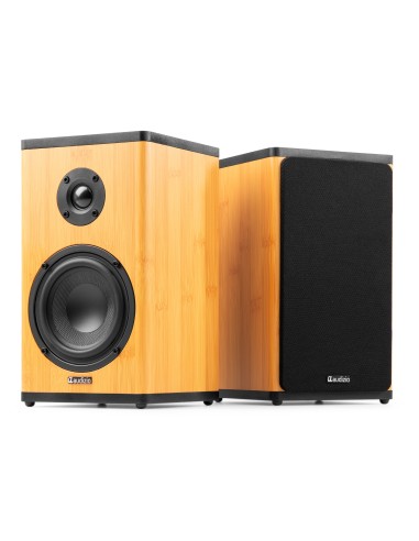 BS20 CONJUNTO DE ALTAVOCES ACTIVOS DE ESTANTERÍA CON BATERÍA, BAMBÚ