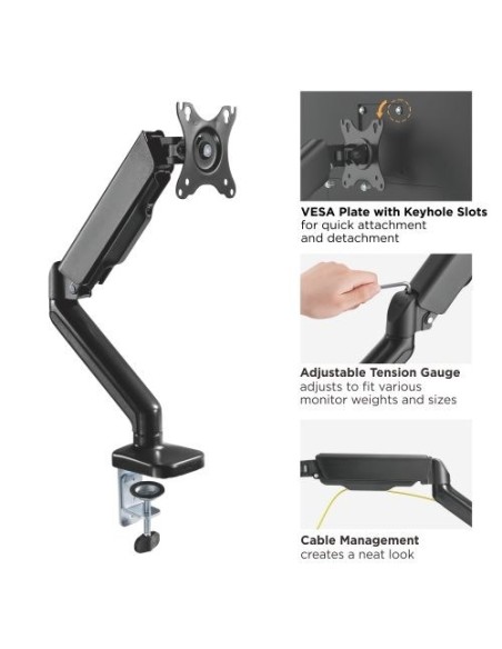 MAD10G BRAZO SINGLE PARA MONITOR CON AMORTIGUADOR DE GAS 17”- 32”