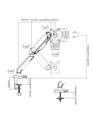 MAD10G BRAZO SINGLE PARA MONITOR CON AMORTIGUADOR DE GAS 17”- 32”