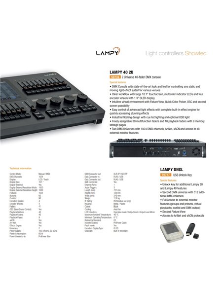 LAMPY 40 2U CONSOLA DMX CON 40 FADERS Y 2 UNIVERSOS