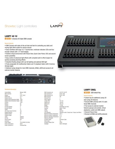 LAMPY 40 1U CONSOLA DMX CON 40 FADERS Y 1 UNIVERSO