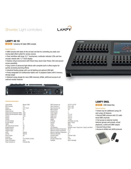LAMPY 40 1U CONSOLA DMX CON 40 FADERS Y 1 UNIVERSO