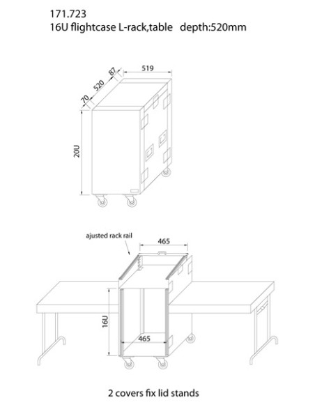 PD-F16U10T 19" RACK CON MONTAJE COMO MESA