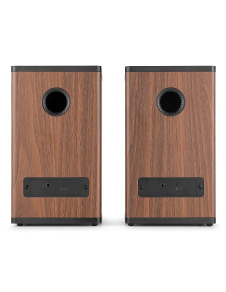 BS20 CONJUNTO DE ALTAVOCES ACTIVOS PARA ESTANTERÍA CON BATERÍA, MADERA OSCURA