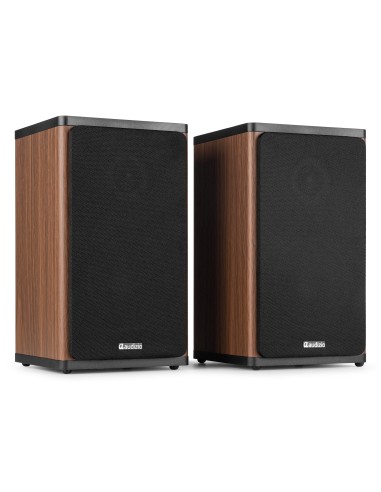 BS20 CONJUNTO DE ALTAVOCES ACTIVOS PARA ESTANTERÍA CON BATERÍA, MADERA OSCURA