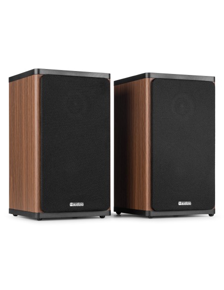 BS20 CONJUNTO DE ALTAVOCES ACTIVOS PARA ESTANTERÍA CON BATERÍA, MADERA OSCURA