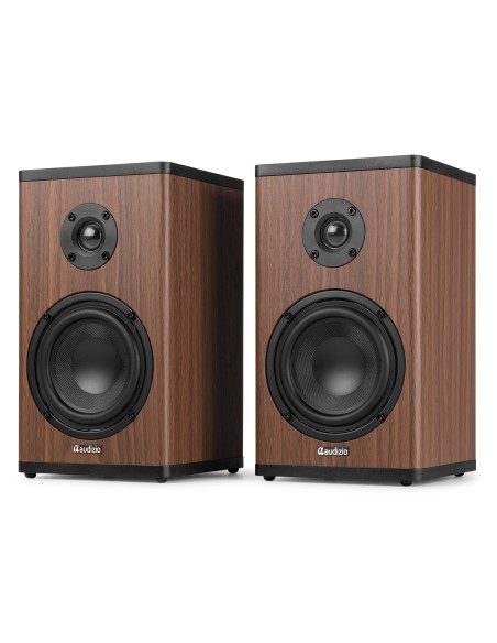 BS20 CONJUNTO DE ALTAVOCES ACTIVOS PARA ESTANTERÍA CON BATERÍA, MADERA OSCURA