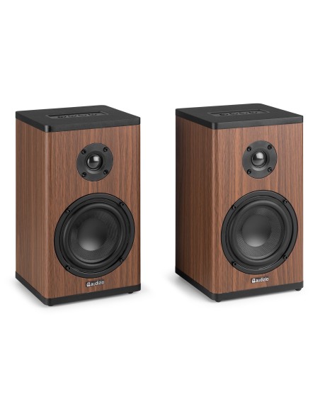 BS20 CONJUNTO DE ALTAVOCES ACTIVOS PARA ESTANTERÍA CON BATERÍA, MADERA OSCURA