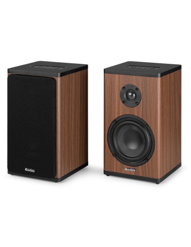 BS20 CONJUNTO DE ALTAVOCES ACTIVOS PARA ESTANTERÍA CON BATERÍA, MADERA OSCURA
