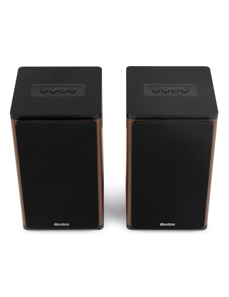 BS20 CONJUNTO DE ALTAVOCES ACTIVOS PARA ESTANTERÍA CON BATERÍA, MADERA OSCURA