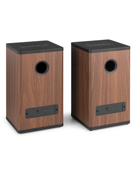 BS20 CONJUNTO DE ALTAVOCES ACTIVOS PARA ESTANTERÍA CON BATERÍA, MADERA OSCURA