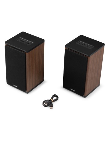 BS20 CONJUNTO DE ALTAVOCES ACTIVOS PARA ESTANTERÍA CON BATERÍA, MADERA OSCURA