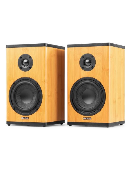 BS20 CONJUNTO DE ALTAVOCES ACTIVOS DE ESTANTERÍA CON BATERÍA, BAMBÚ