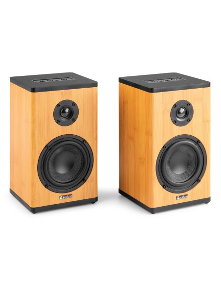 BS20 CONJUNTO DE ALTAVOCES ACTIVOS DE ESTANTERÍA CON BATERÍA, BAMBÚ