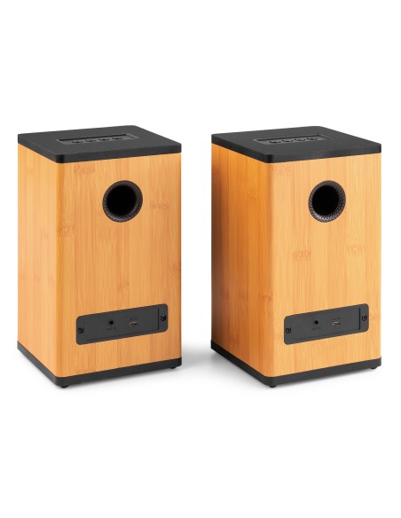 BS20 CONJUNTO DE ALTAVOCES ACTIVOS DE ESTANTERÍA CON BATERÍA, BAMBÚ