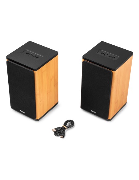 BS20 CONJUNTO DE ALTAVOCES ACTIVOS DE ESTANTERÍA CON BATERÍA, BAMBÚ