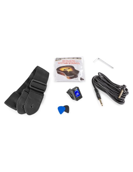 InicioHiFi domesticoInstrumentsGuitars SHOWKIT CONJUNTO GUITARRA ACÚSTICA ELECTRIFICADA NATURAL vista 13