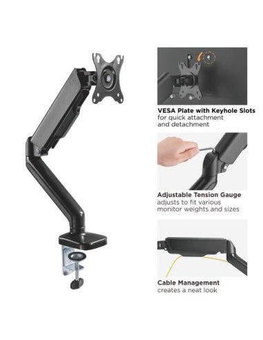 MAD10G BRAZO SINGLE PARA MONITOR CON AMORTIGUADOR DE GAS 17”- 32”