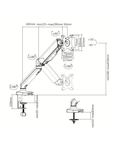 MAD10G BRAZO SINGLE PARA MONITOR CON AMORTIGUADOR DE GAS 17”- 32”