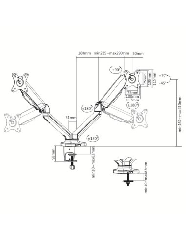 MAD20G BRAZO DOBLE PARA MONITOR CON AMORTIGUADOR DE GAS 17”- 32”