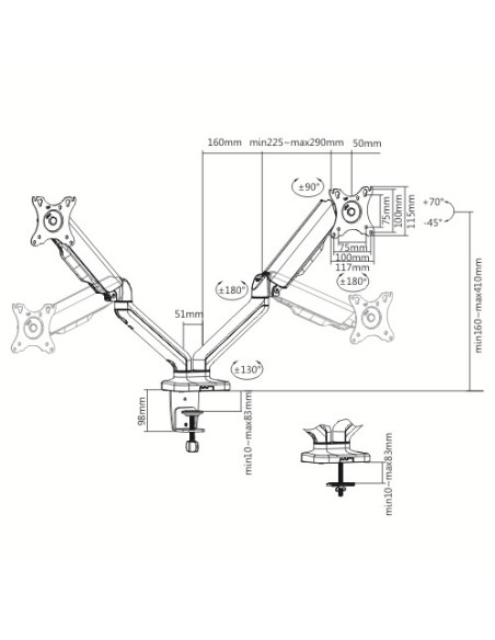 MAD20G BRAZO DOBLE PARA MONITOR CON AMORTIGUADOR DE GAS 17”- 32”
