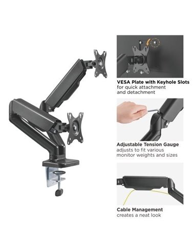 MAD20G BRAZO DOBLE PARA MONITOR CON AMORTIGUADOR DE GAS 17”- 32”
