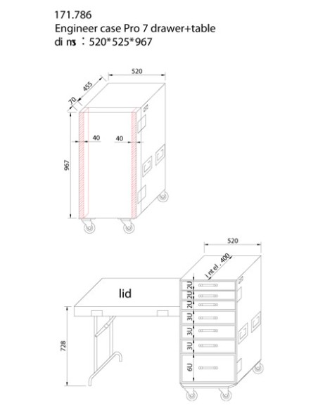 PD-FA5, FLIGHTCASE DE 7 CAJONES + MESA