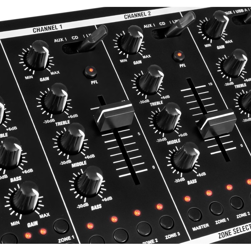 PDZM700 MEZCLADOR INSTALACION DE 6 CANALES USB 4 ZONAS