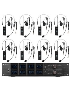 PD528B JUEGO DE MICRÓFONO INALÁMBRICO UHF CON 8 MICRÓFONOS DE PETACA