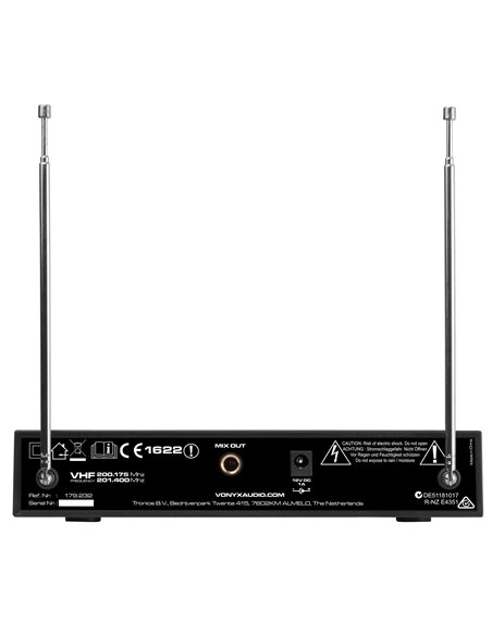 WM522 MICROFONO INALAMBRICO VHF 2 CANALES CON 2 MICROS DE MANO