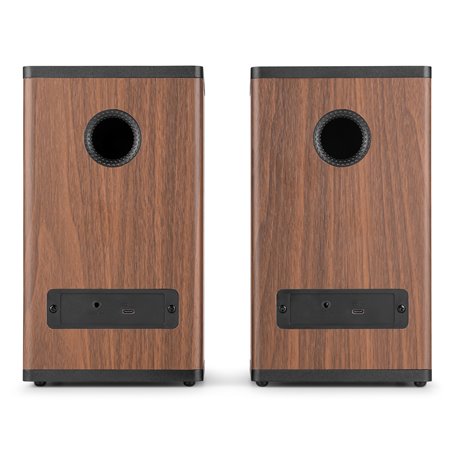 BS20 CONJUNTO DE ALTAVOCES ACTIVOS PARA ESTANTERÍA CON BATERÍA, MADERA OSCURA