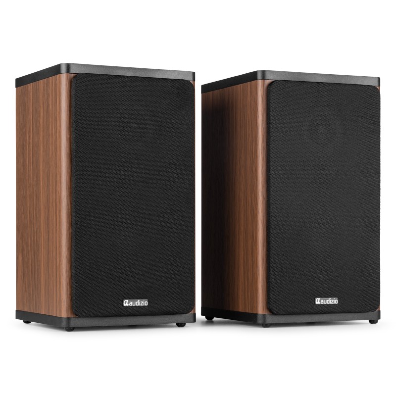 BS20 CONJUNTO DE ALTAVOCES ACTIVOS PARA ESTANTERÍA CON BATERÍA, MADERA OSCURA