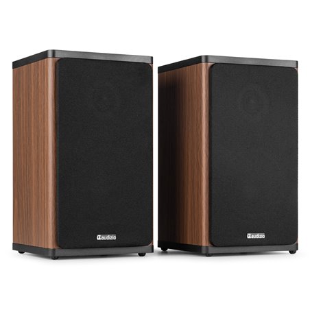 BS20 CONJUNTO DE ALTAVOCES ACTIVOS PARA ESTANTERÍA CON BATERÍA, MADERA OSCURA