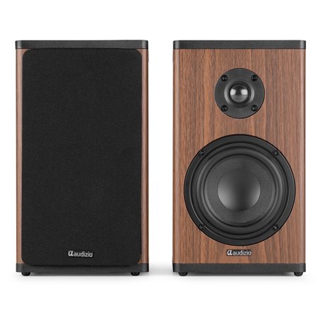 BS20 CONJUNTO DE ALTAVOCES ACTIVOS PARA ESTANTERÍA CON BATERÍA, MADERA OSCURA