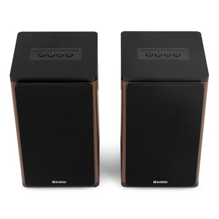 BS20 CONJUNTO DE ALTAVOCES ACTIVOS PARA ESTANTERÍA CON BATERÍA, MADERA OSCURA