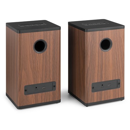 BS20 CONJUNTO DE ALTAVOCES ACTIVOS PARA ESTANTERÍA CON BATERÍA, MADERA OSCURA