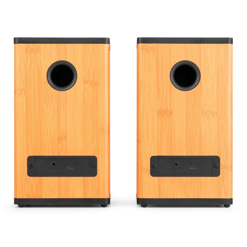 BS20 CONJUNTO DE ALTAVOCES ACTIVOS DE ESTANTERÍA CON BATERÍA, BAMBÚ