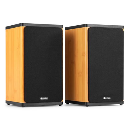 BS20 CONJUNTO DE ALTAVOCES ACTIVOS DE ESTANTERÍA CON BATERÍA, BAMBÚ